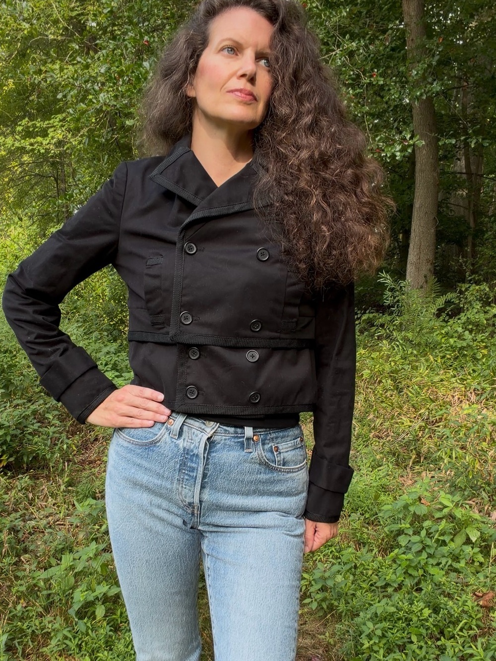Karl Lagerfeld Black Double-Breasted Women's Cropped Blazer/Jacket size 6